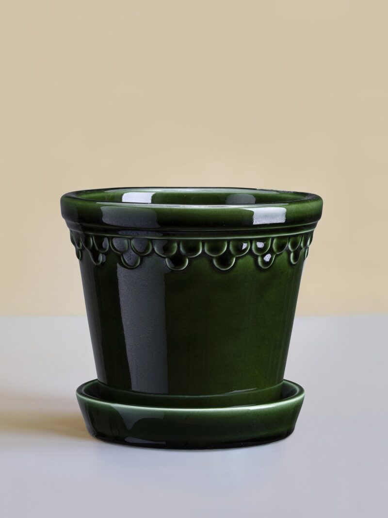 Kobenhavner Glazed Emerald Green 16cm Pot with Saucer